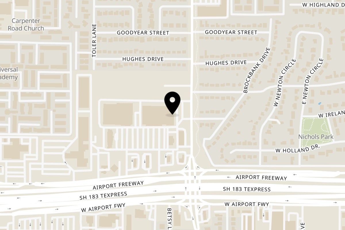 Map showing the location of Good Day Cafe Irving on 2301 N O'Connor Rd in Irving